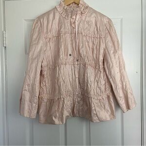 Chico's Pale Pink Crinkle Ruffled Ruched Lightweight Jacket Full Zip Shimmer 3